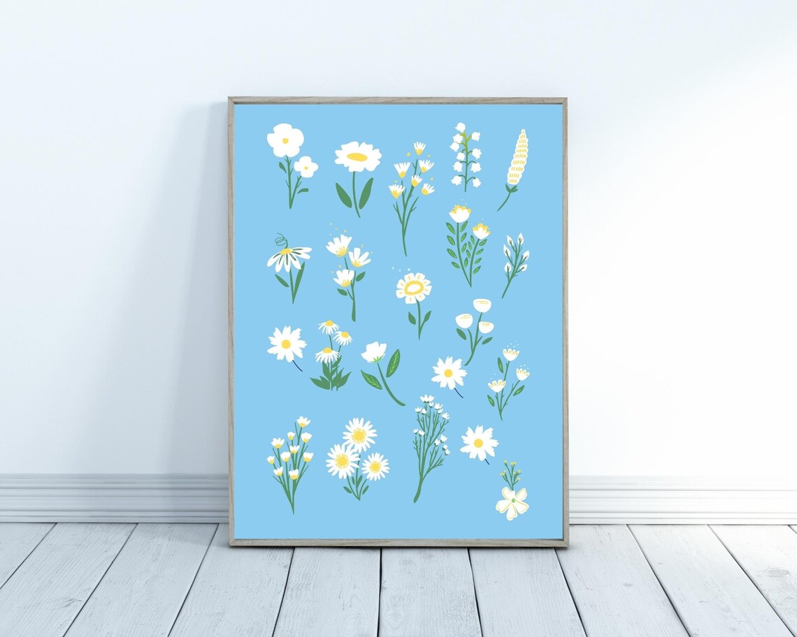 Wildflowers Blue Floral Art Print, Boho Cottagecore - Image 2