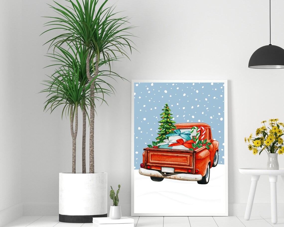 Red Christmas Truck Art Print, Festive Holiday Decor - Image 2
