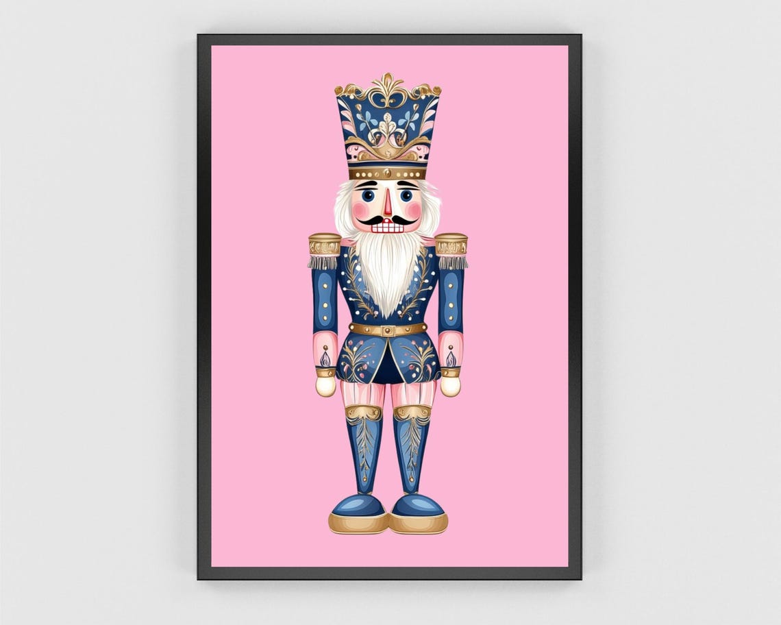 Blue and Gold Christmas Nutcracker on Pink Modern Decor Poster - Image 3
