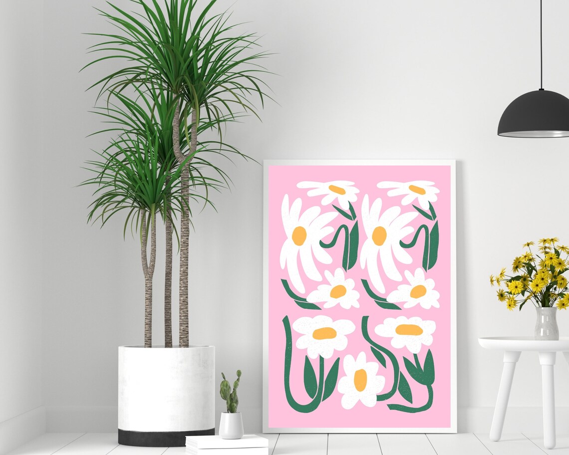 Pink Abstract Flowers Art Print, Retro Floral Decor - Image 3