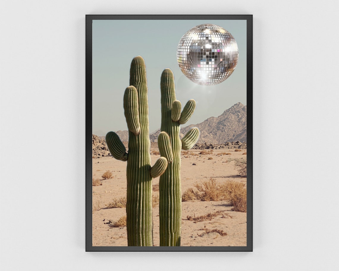 Surreal Desert With Saguaro Cacti And Giant Disco Ball Poster - Image 3