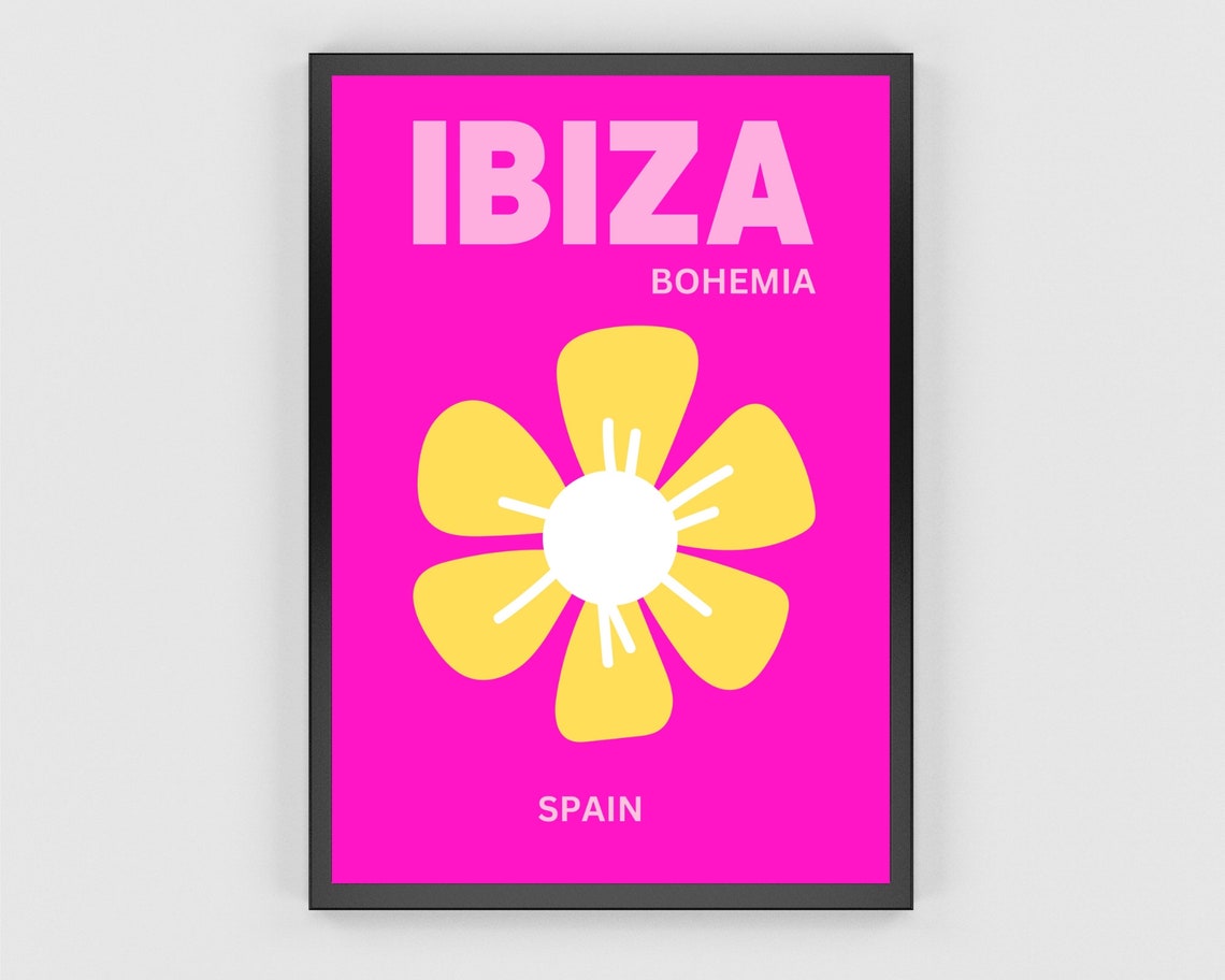 Ibiza Travel Art Print Ibiza Poster Preppy Beach Wall Art Spain Travel Print Hot Pink Trendy Art Colourful Travel Print Art - Image 2