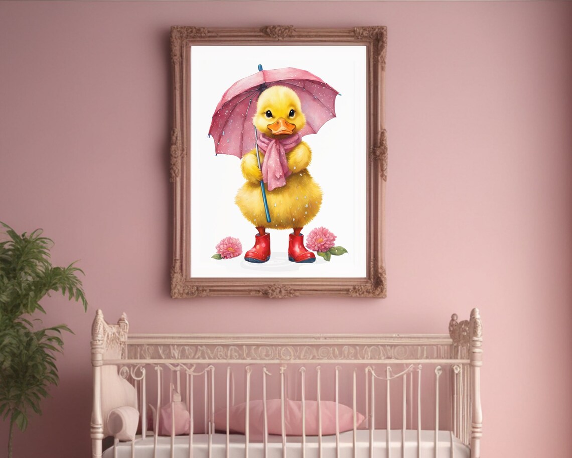 Cute Duck Art Print Baby Duck Wall Art Sweet Duckling Poster Duckling Decor Nursery Rainy Day Art Baby Gifts Nursery Wall Art - Image 2