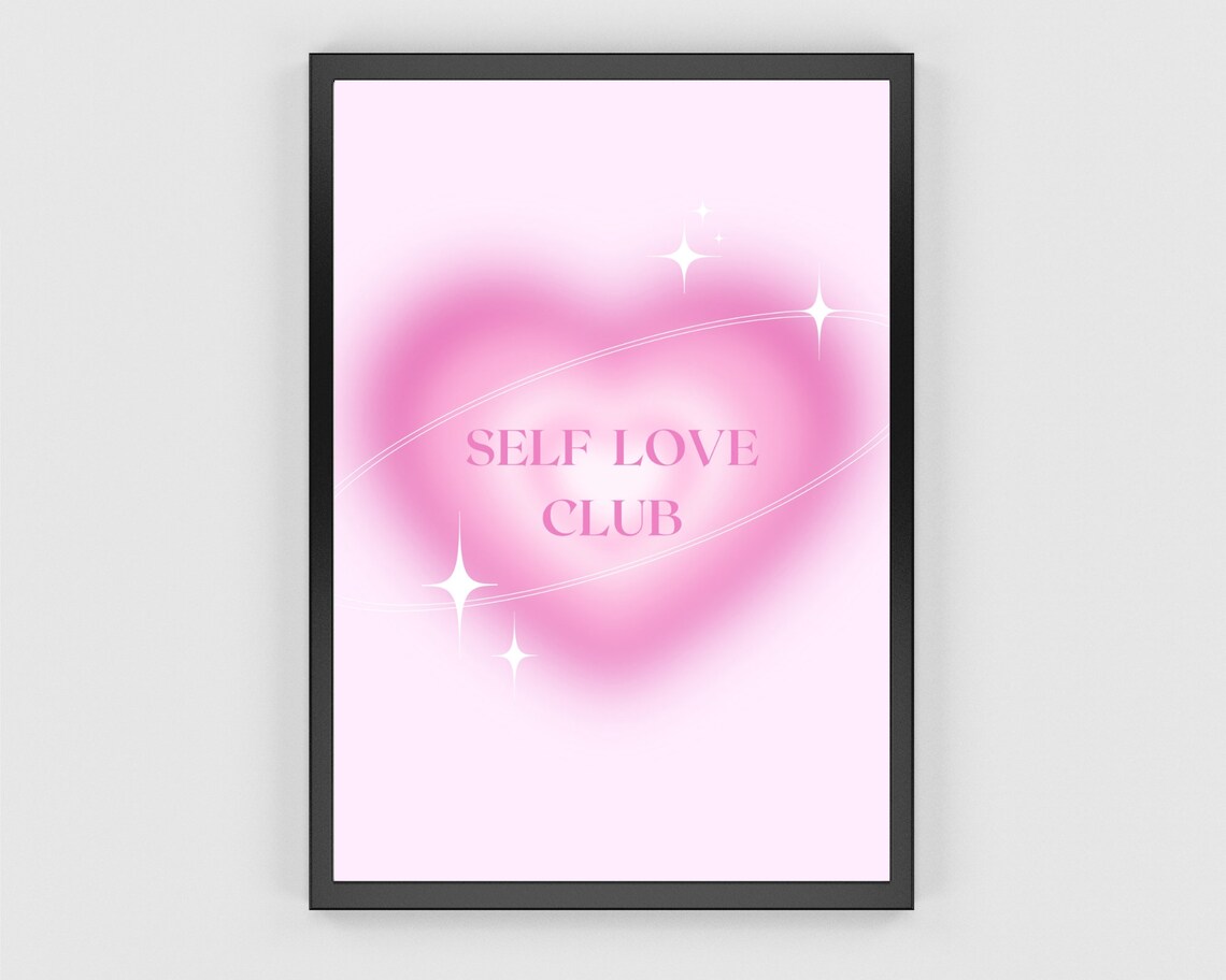 Self Love Club Pink Heart Sparkle Y2K Affirmation Quote Art Poster - Image 3