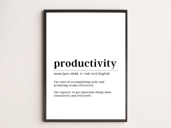 Productivity Definition Dictionary Style Motivational Office Wall Art