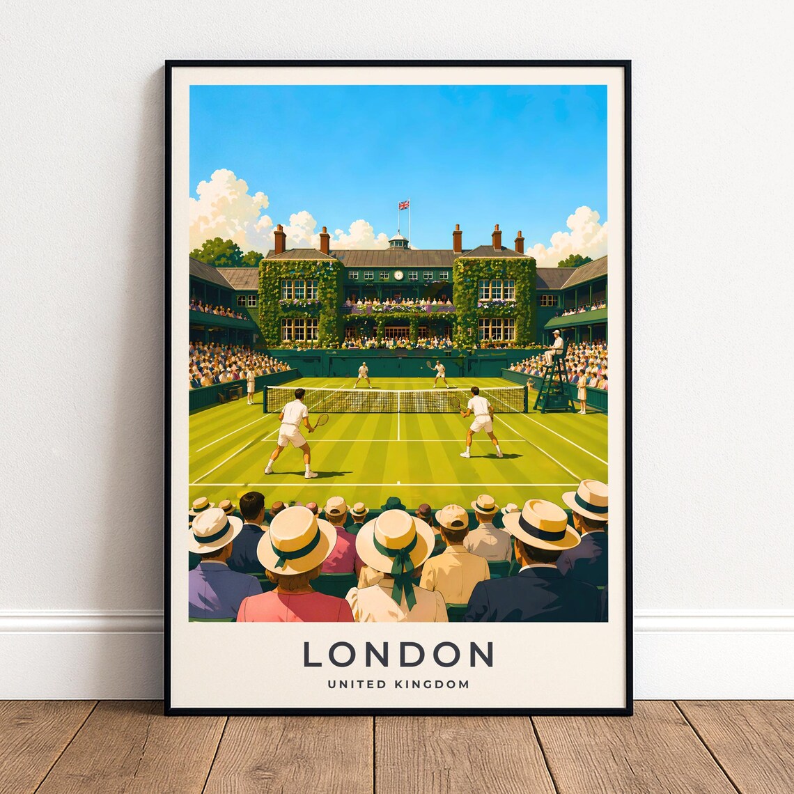 London Tennis Grass Court Match Vintage Retro Travel Style Poster