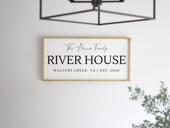 River House Family Name Sign Wood Family Sign Housewarming Gift Established Sign Farmhouse Sign