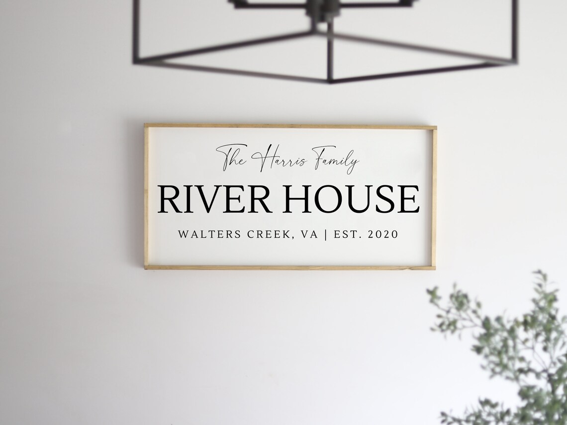 River House Family Name Sign Wood Family Sign Housewarming Gift Established Sign Farmhouse Sign