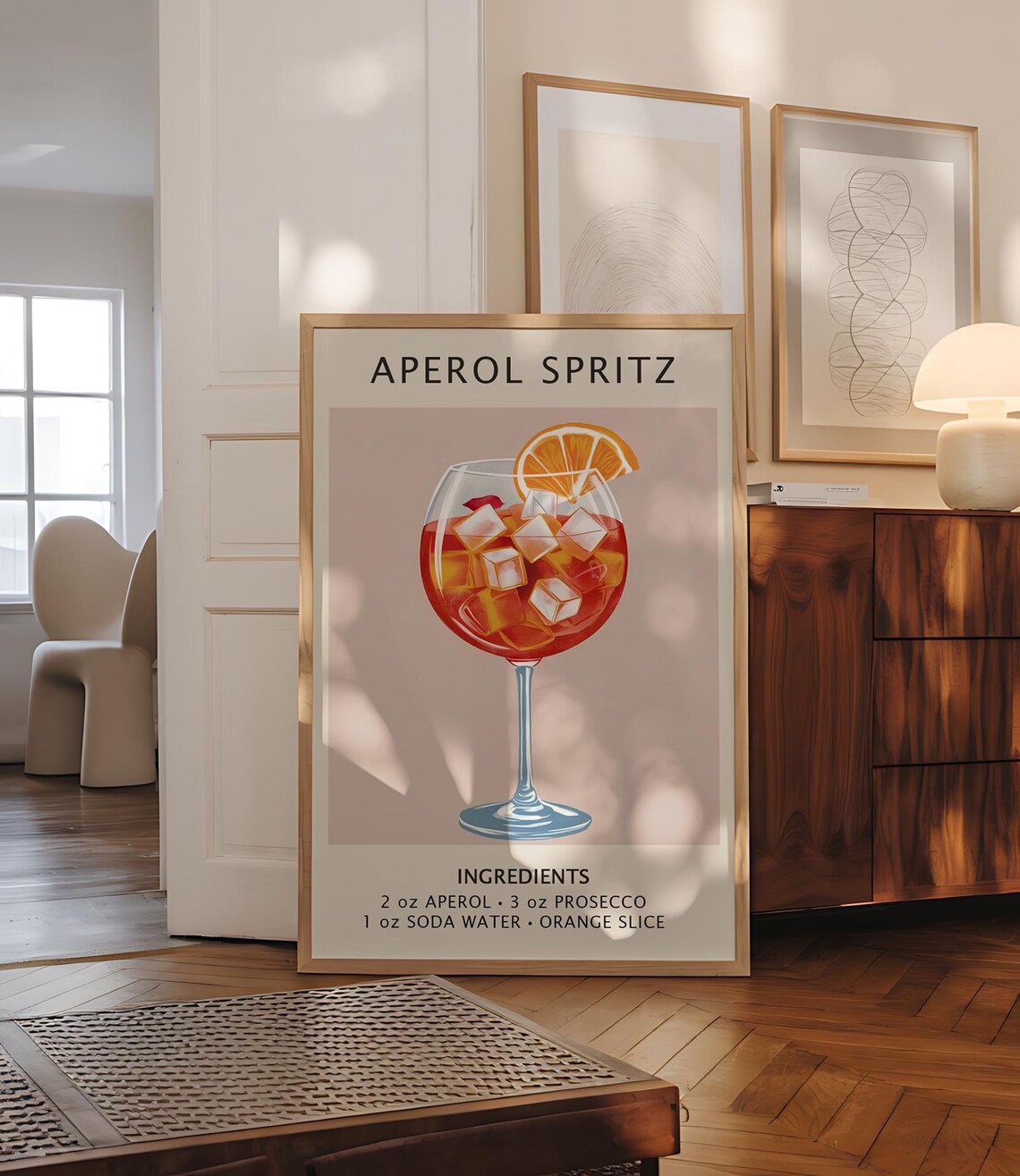 Aperol Spritz Cocktail Recipe Bar Cart Orange Slice Classic Drink Art Poster - Image 3