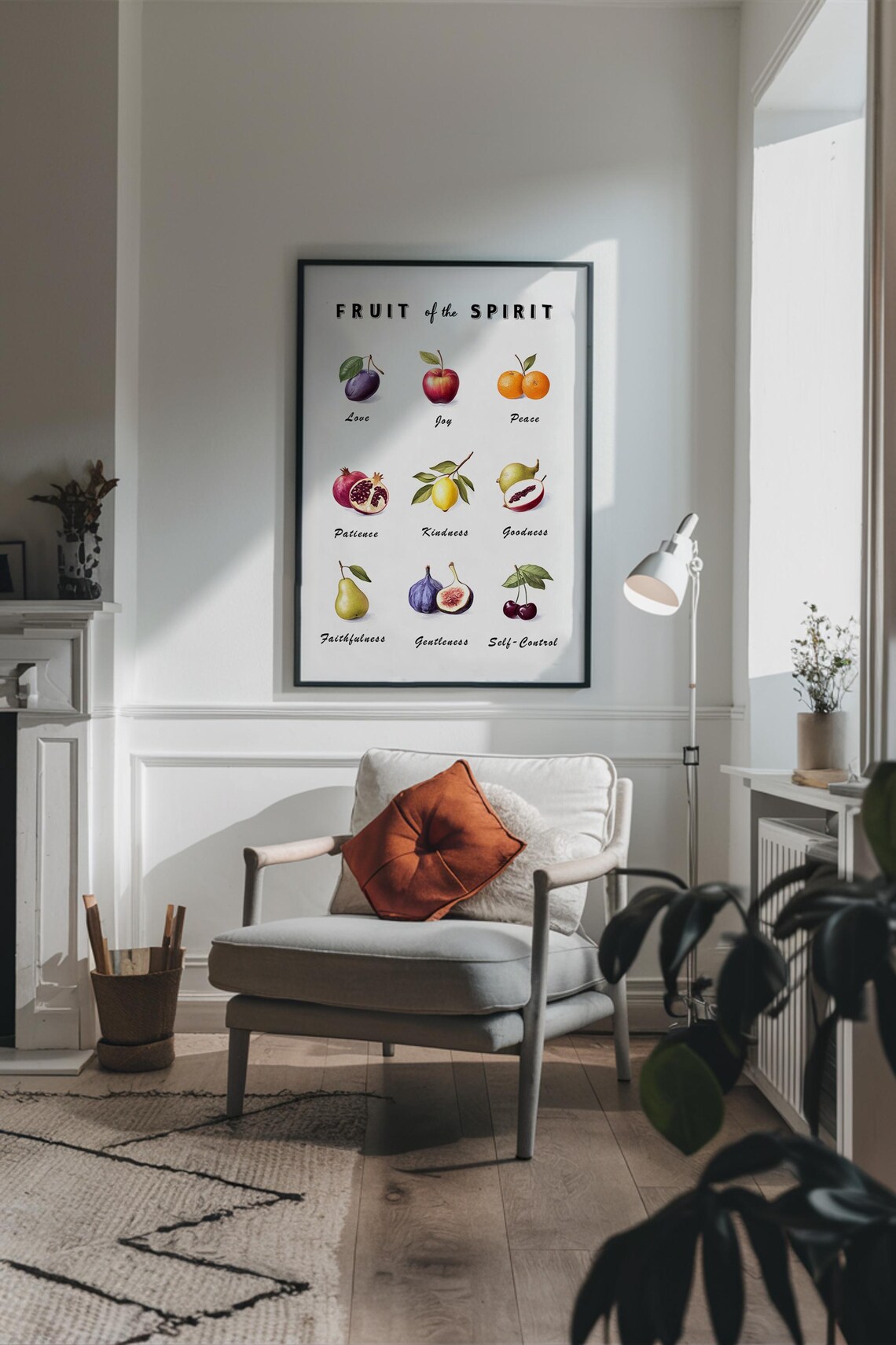 Fruit of the Spirit Nine Illustrated Fruits Virtue Chart Vintage Poster - Image 2