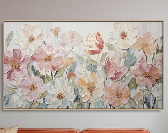 Abstract Flower Painting, Soft Color Spring Decor