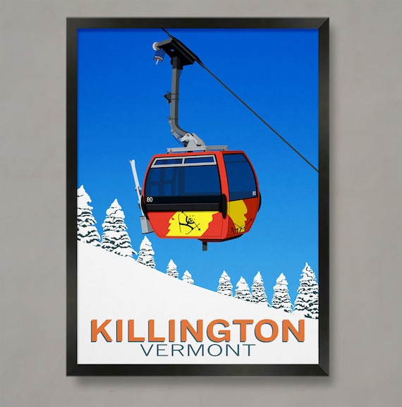 Killington Vermont Red Gondola Cable Car Ski Resort Travel Poster
