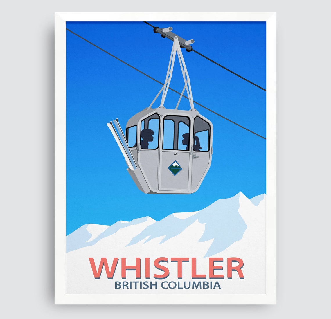 Whistler British Columbia Vintage Silver Gondola Retro Ski Poster - Image 3