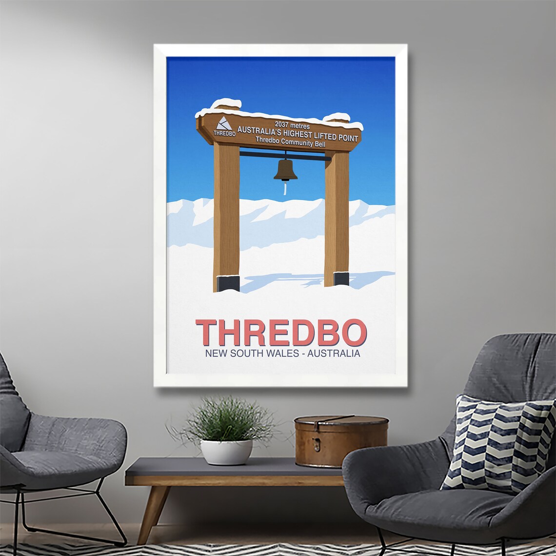 Thredbo Australia Highest Lifted Point Bell Retro Ski Art Poster - Image 3