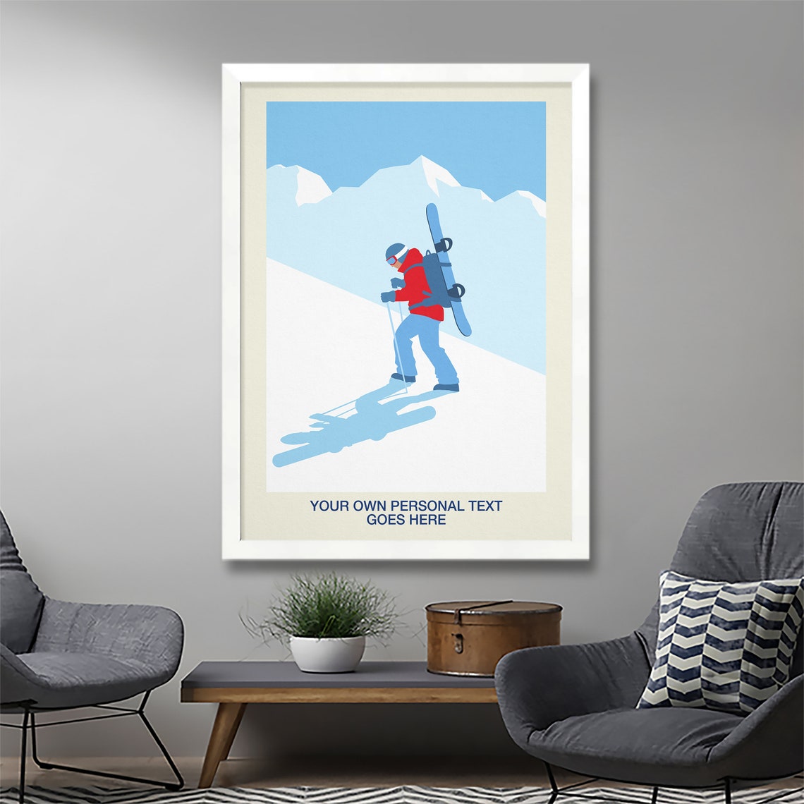 Personalised Snowboarder Hiking Custom Text Winter Gift Poster - Image 2