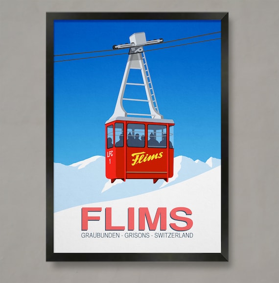 Flims Ski Resort Vintage Travel Poster