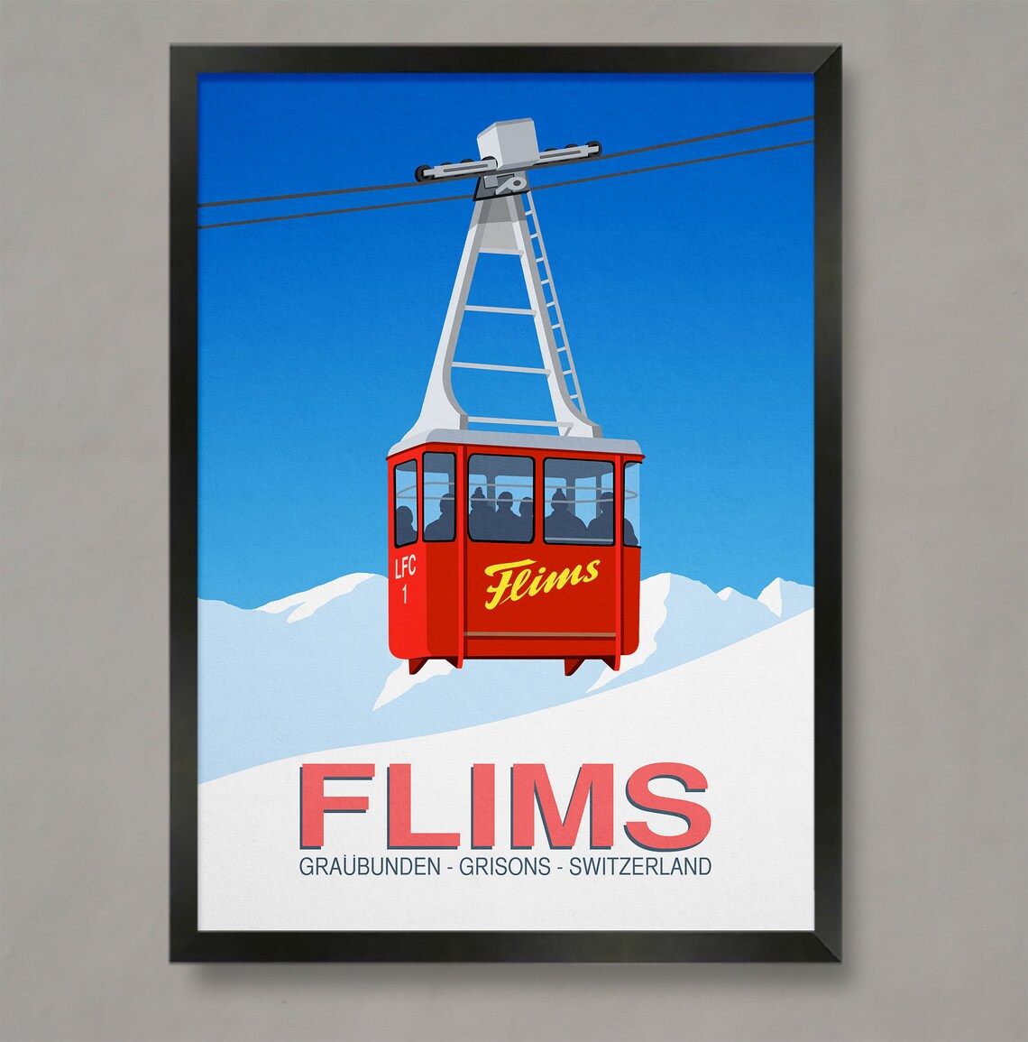 Flims Ski Resort Vintage Travel Poster