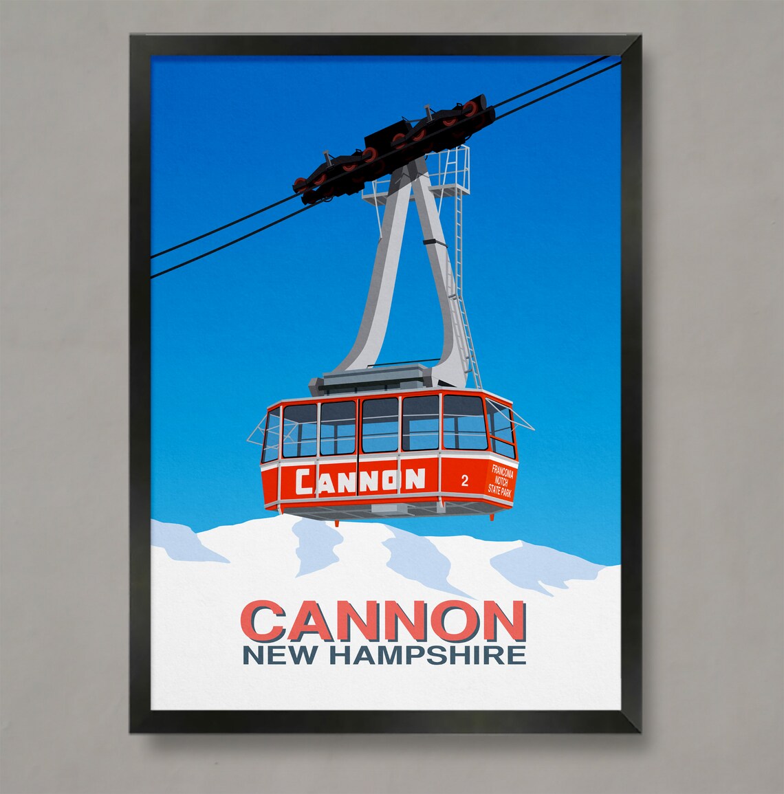Cannon Ski Resort Red Cable Car Travel Poster