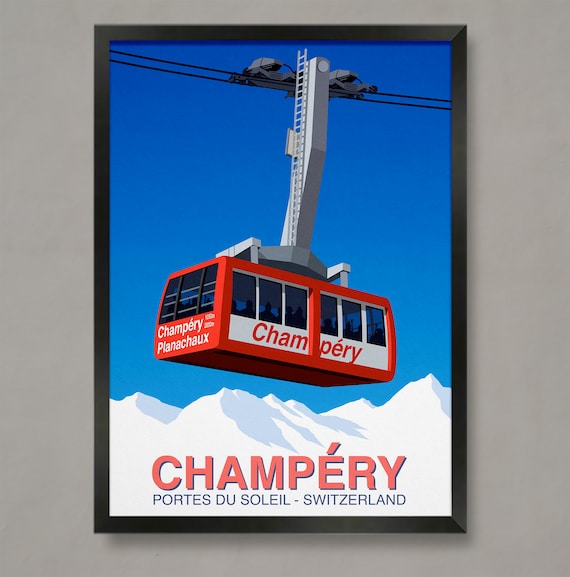 Champery Ski Resort Travel Poster, Ski Print