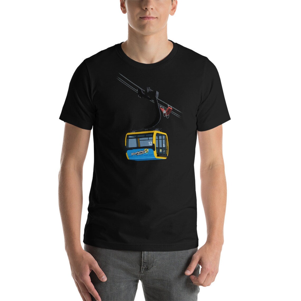 Mayrhofen Austria Blue Yellow Gondola Graphic Tee Short Sleeve Art Print - Image 4