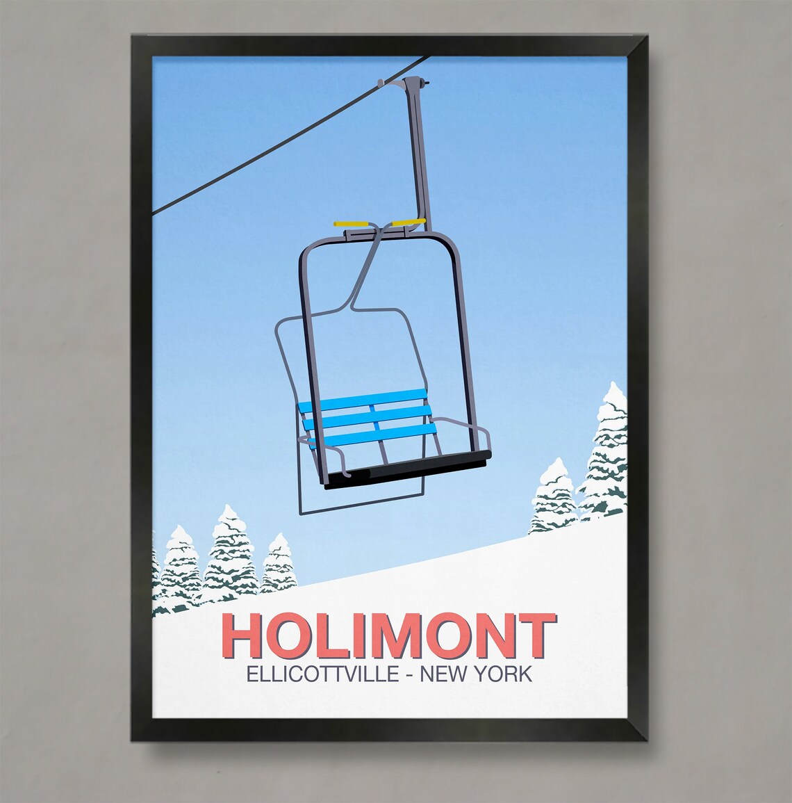 Holimont Ski Resort Travel Poster, Ski Print