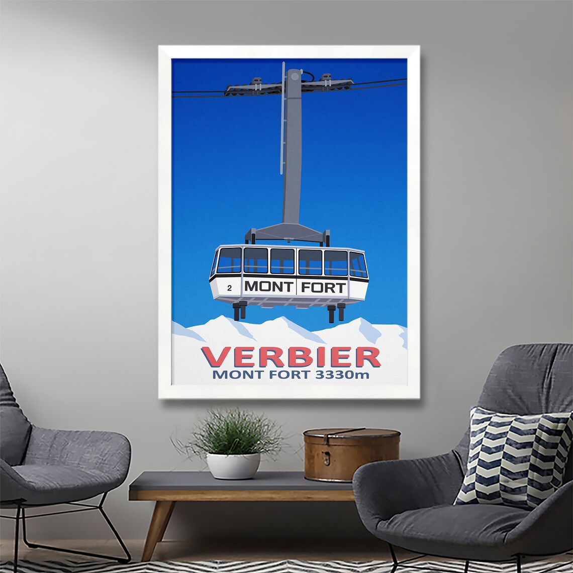 Verbier Vintage Cable Car Travel Poster - Image 2