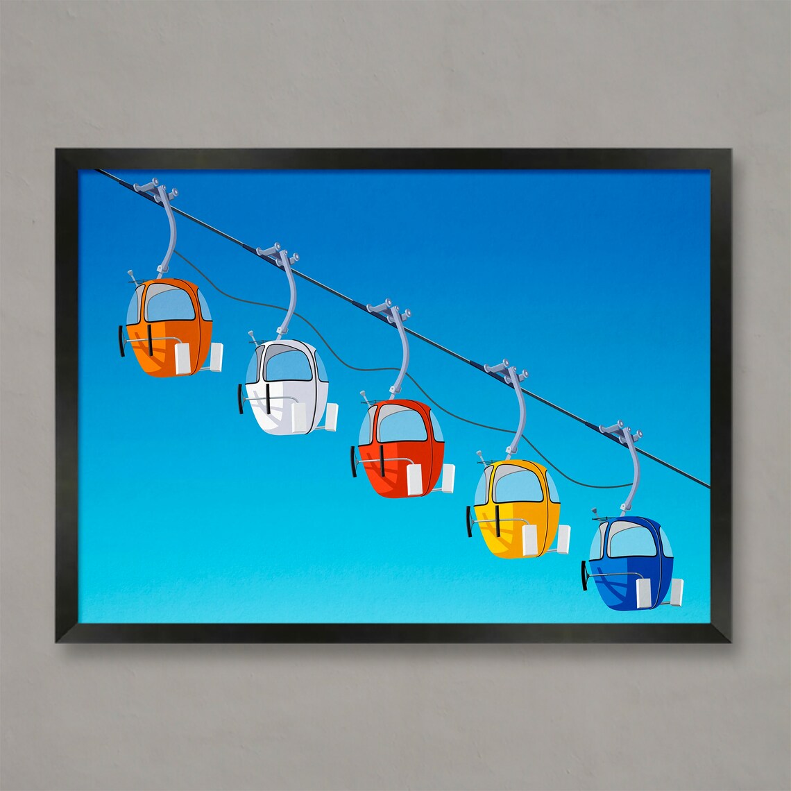 Retro Rainbow Gondola Cable Cars Minimalist Ski Resort Travel Poster