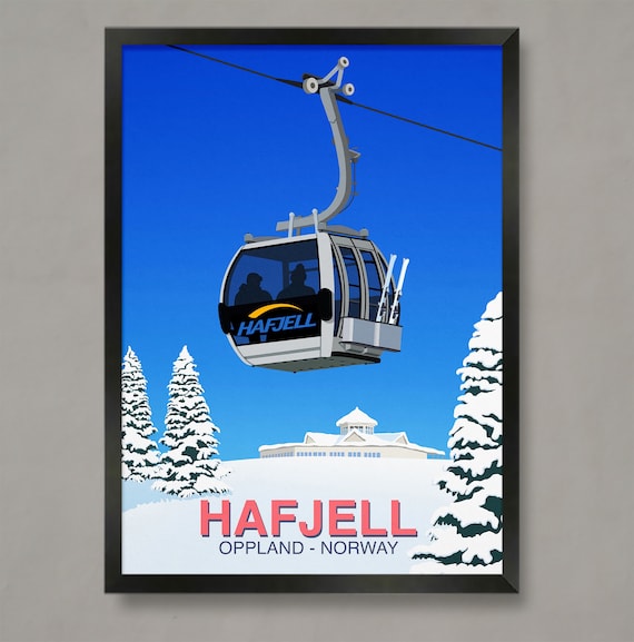 Hafjell Oppland Norway Gondola Cabin Snowy Pines Lodge Winter Ski Poster