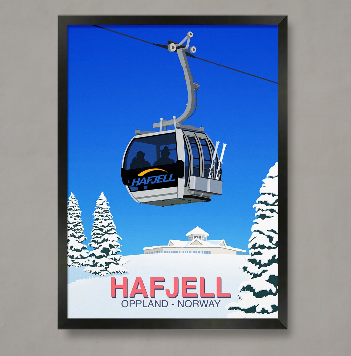 Hafjell Oppland Norway Gondola Cabin Snowy Pines Lodge Winter Ski Poster