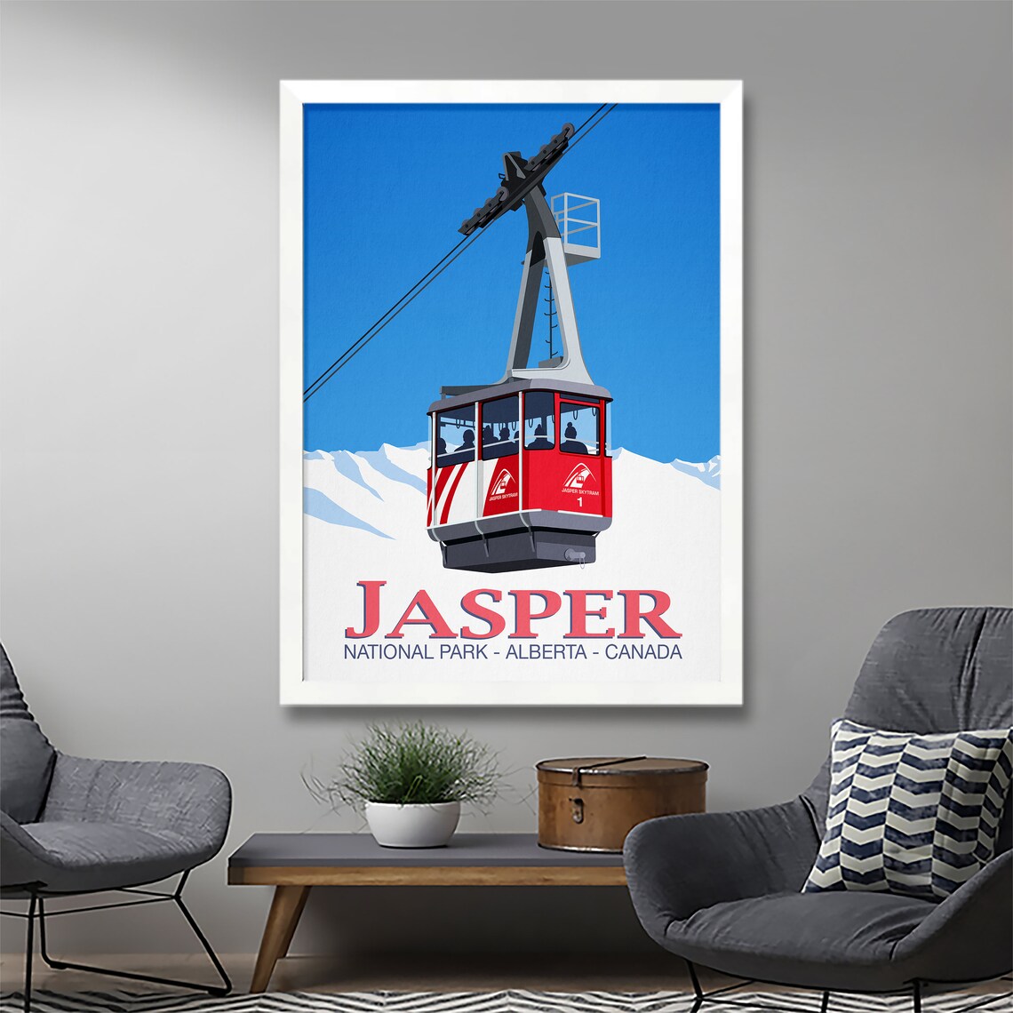 Jasper Canada Red Skytram Cable Car National Park Travel Poster - Image 2