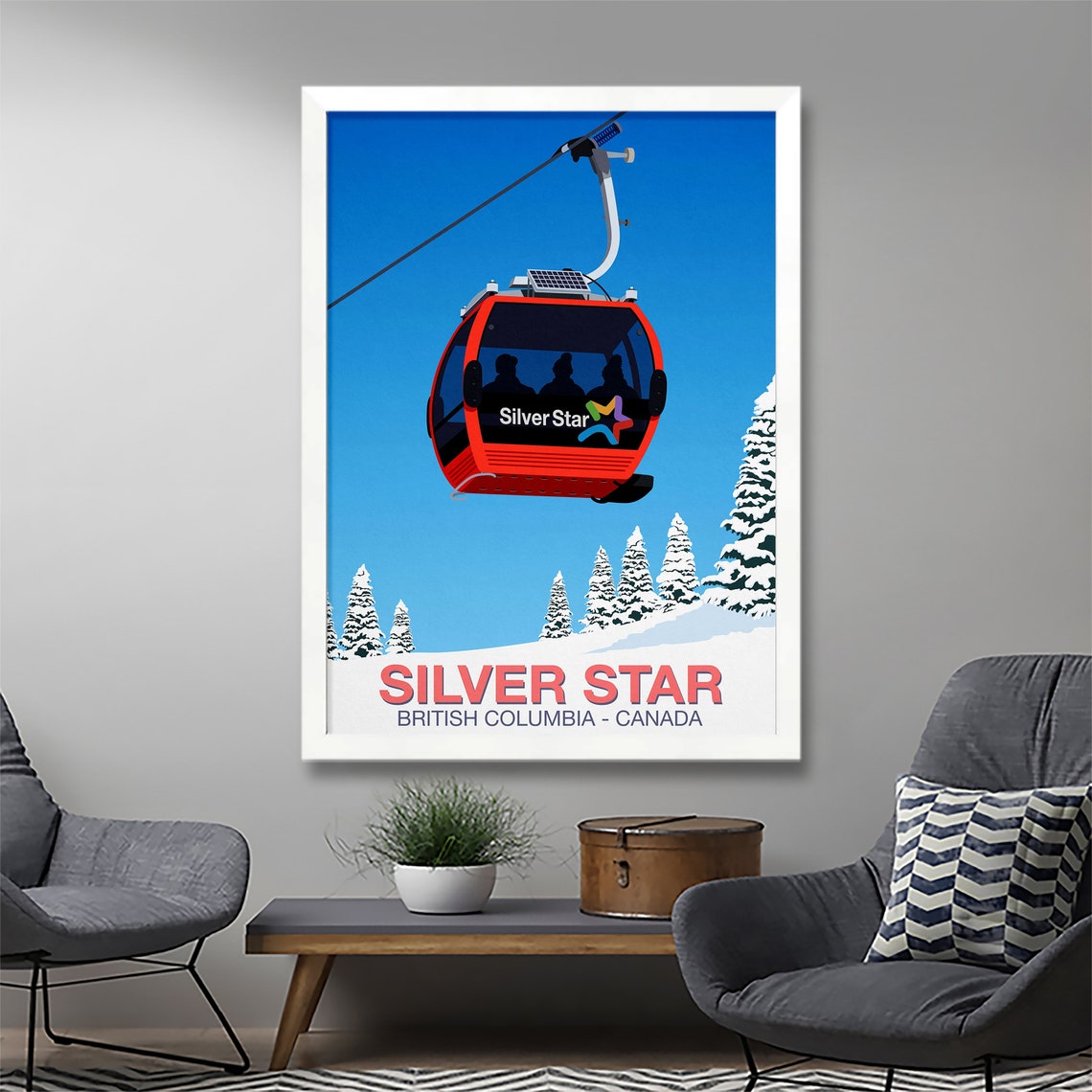 Silver Star British Columbia Red Gondola Retro Ski Resort Poster - Image 2
