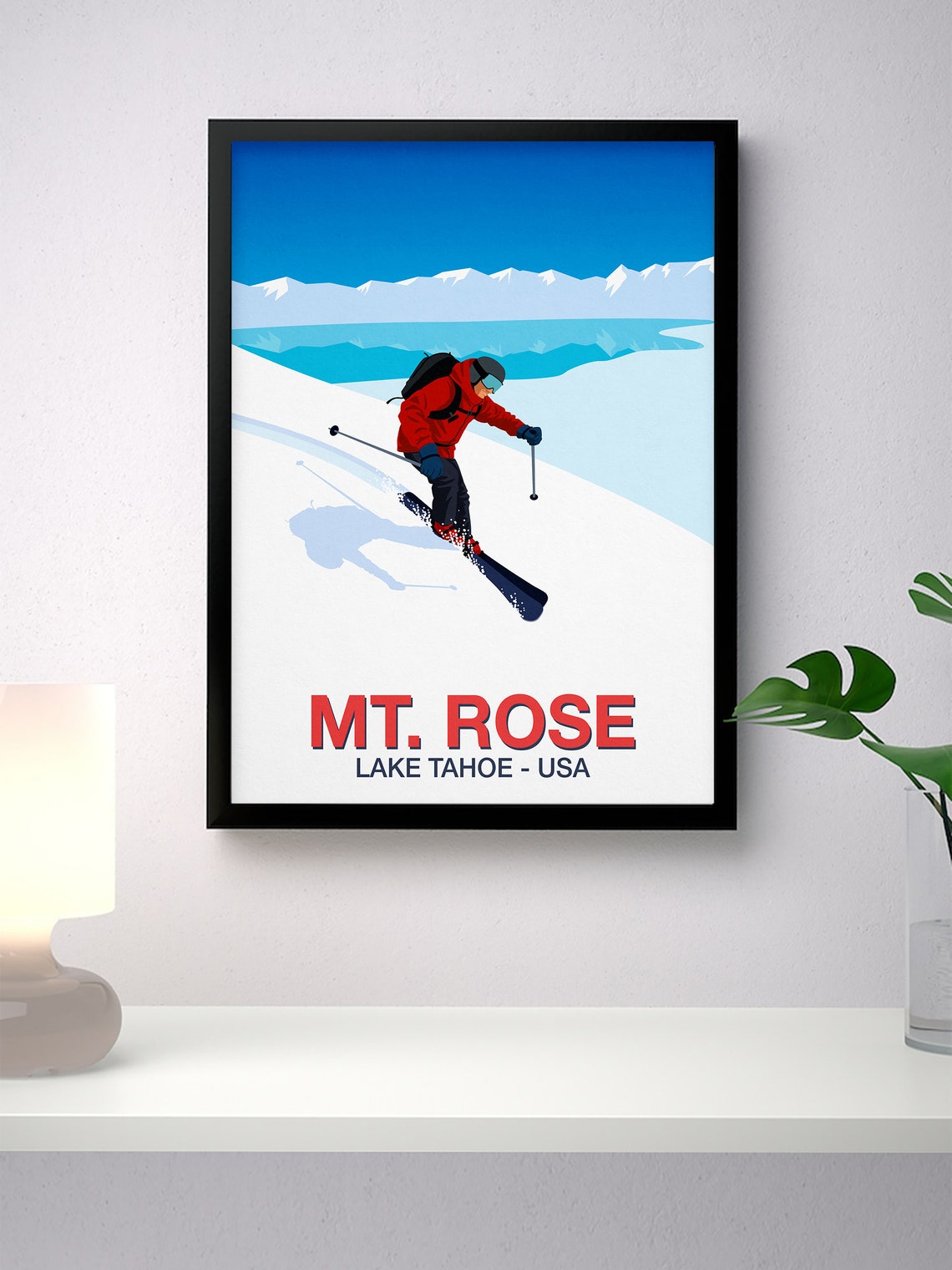 Mt Rose Ski Poster with Skier Carving Above Lake Tahoe USA Peaks - Image 2