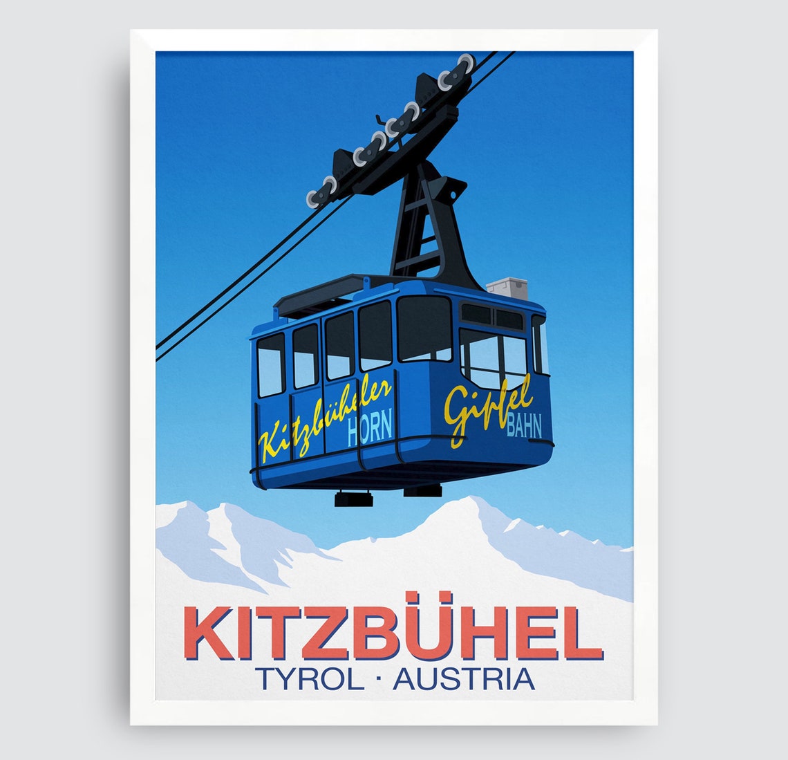 Kitzbuhel Tyrol Austria Blue Cable Car Gipfelbahn Travel Poster - Image 3