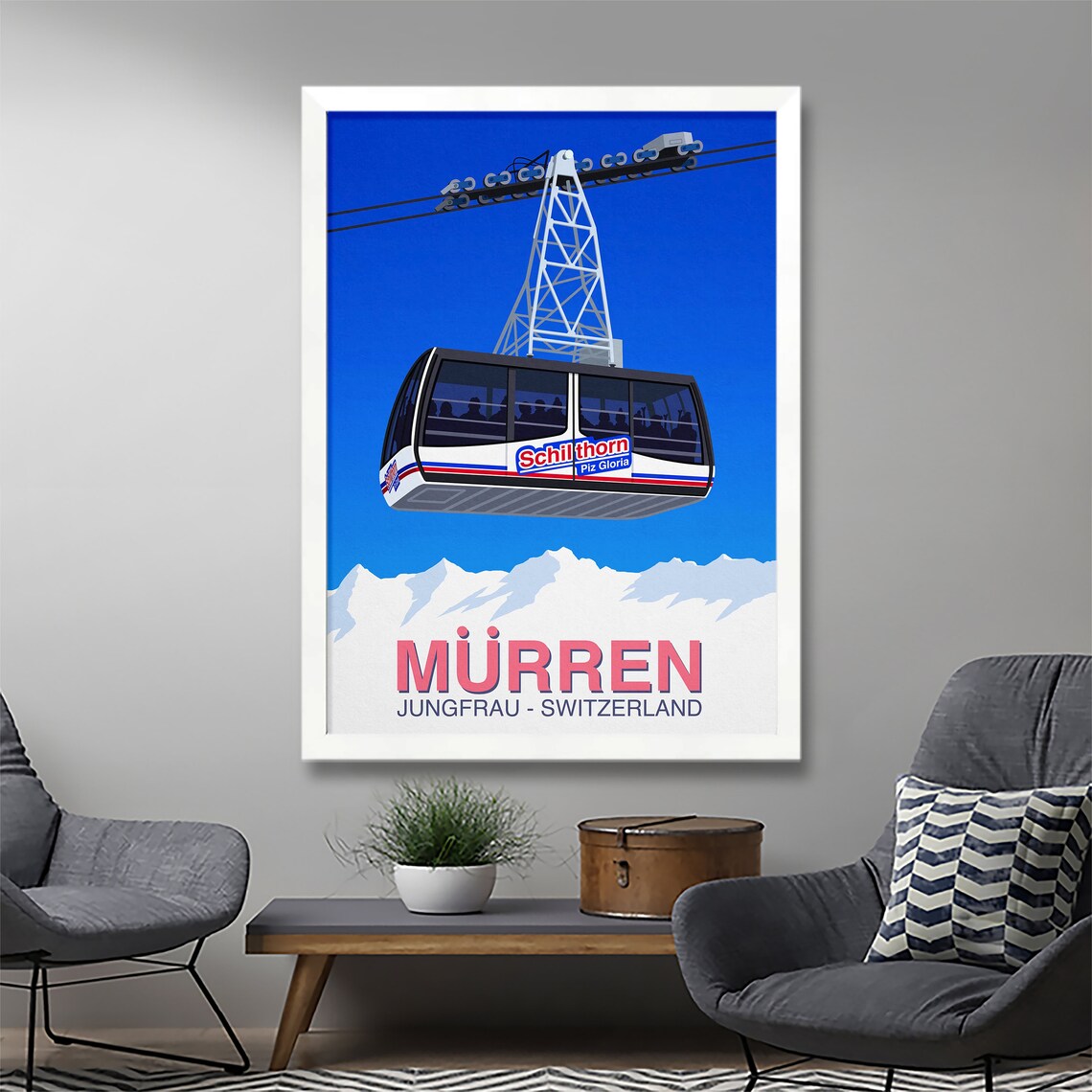 Murren Jungfrau Switzerland Schilthorn Piz Gloria Cable Car Ski Poster - Image 3