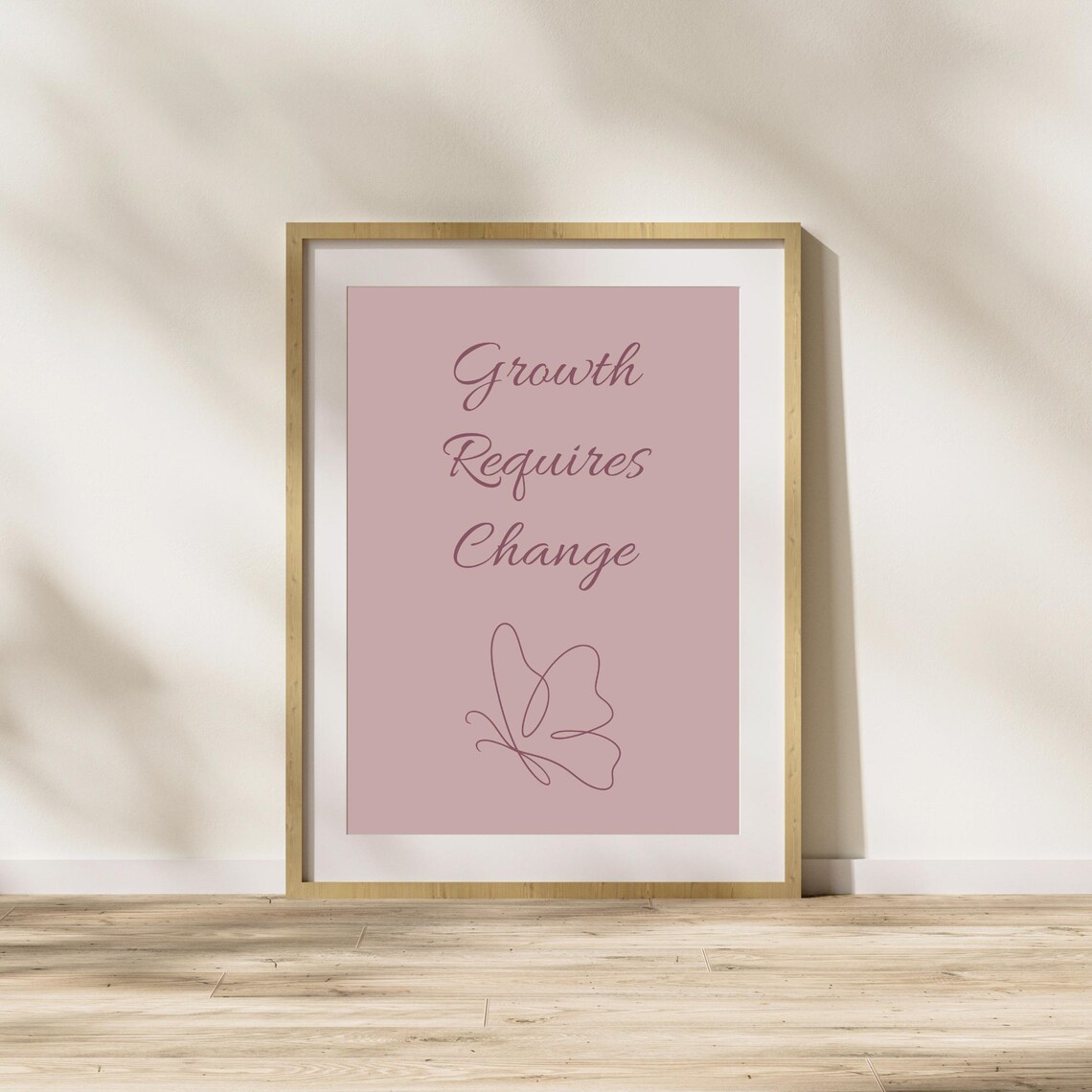 Growth Requires Change Dusty Rose Line Art Butterfly Quote Poster - Image 4