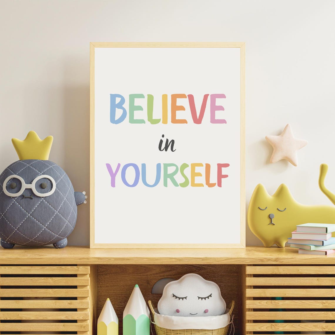 Believe in Yourself Rainbow Pastel Letters Motivational Quote Poster - Image 6