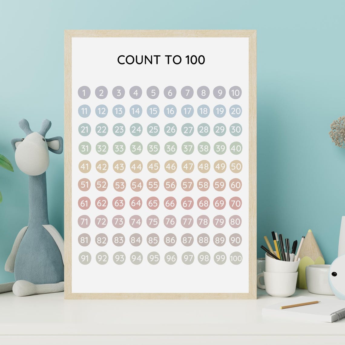 Count To 100 Chart Earth Tones Counting Poster Learn Numbers 1 100 Montessori Wall Art Boho Classroom Decor Neutral Educational Math Print - Image 4