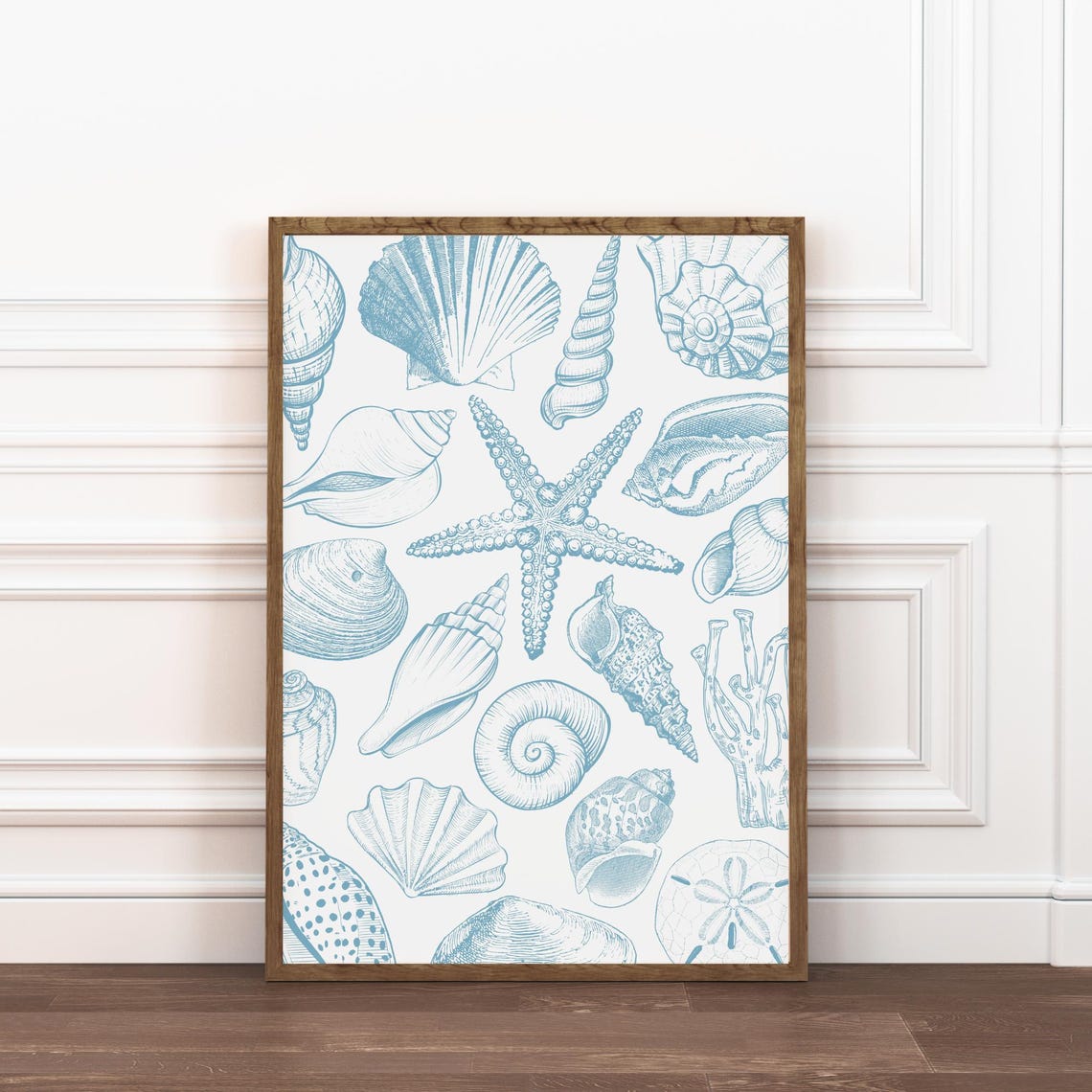 Blue Line Art Seashells Starfish Coral Vintage Coastal Beach Poster - Image 6