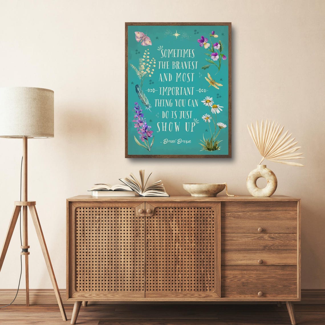 Brene Brown Just Show Up Quote Teal Floral Botanical Wall Poster - Image 6