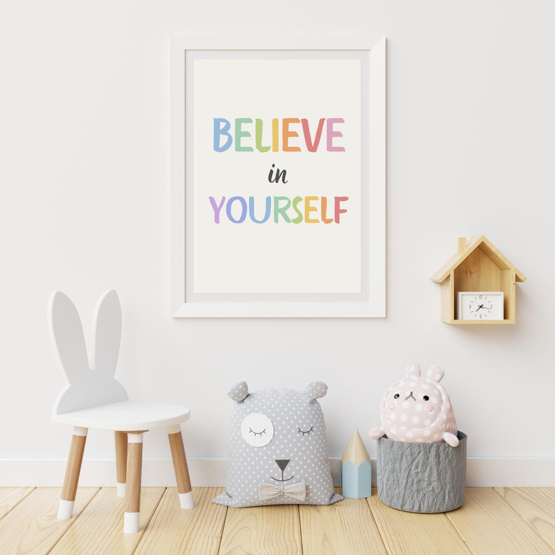 Believe in Yourself Rainbow Pastel Letters Motivational Quote Poster - Image 2