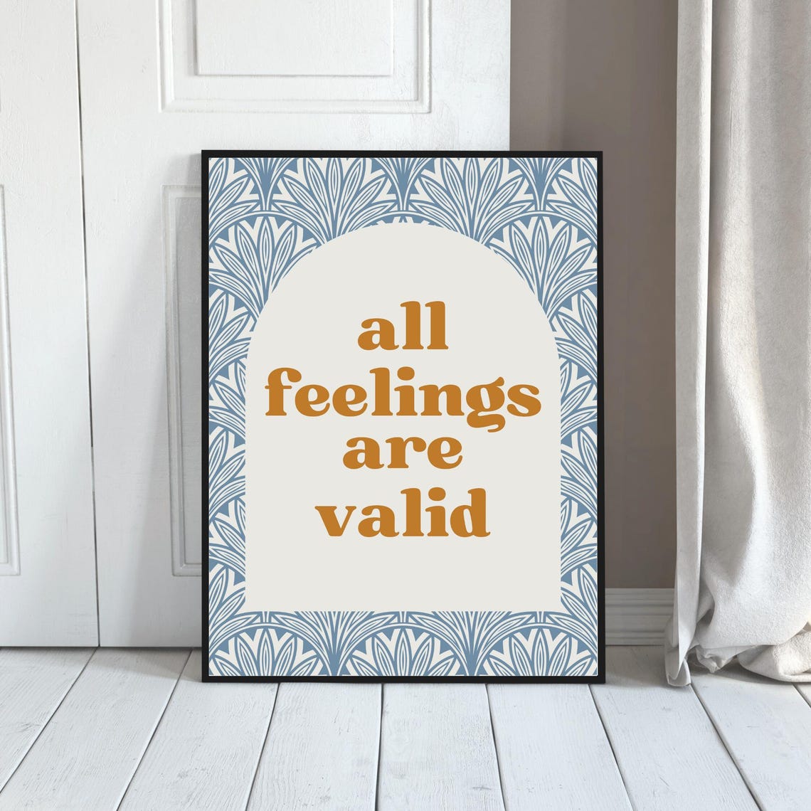All Feelings Are Valid Quote Blue Palm Border Therapy Office Poster - Image 4