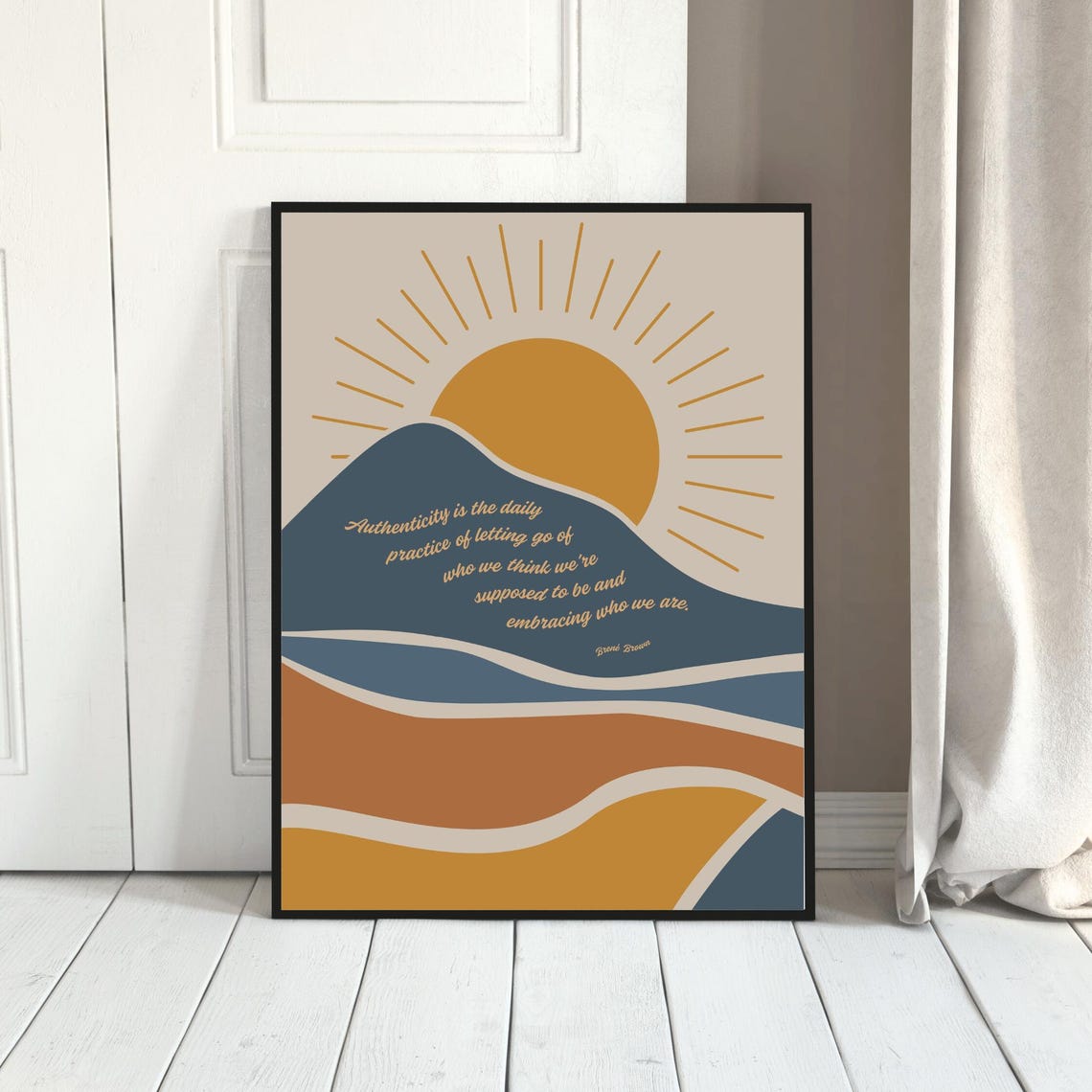 Brene Brown Authenticity Quote Sunset Waves Boho Empowerment Poster - Image 4