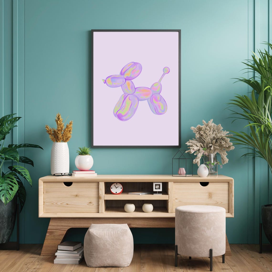 Lilac Holographic Balloon Dog Trendy Purple Iridescent Wall Poster - Image 3