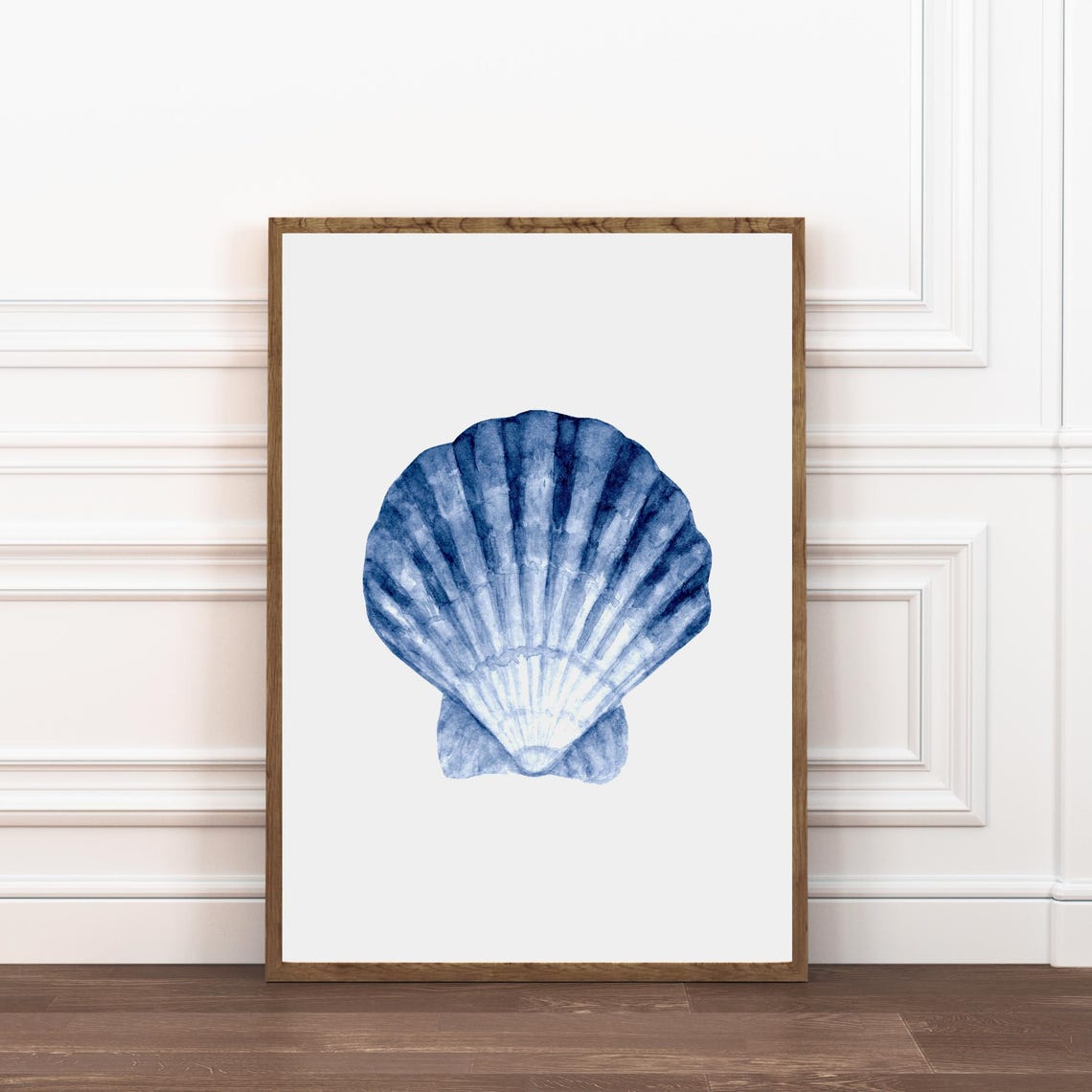 Blue Scallop Shell Watercolor Coastal Beach Minimalist Wall Art - Image 6