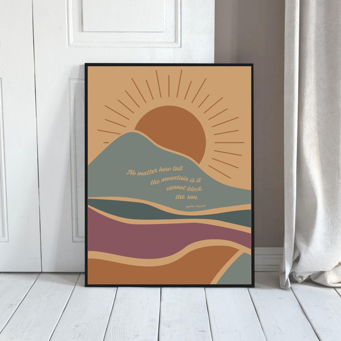 Boho Mountain Sun Quote No Matter How Tall Retro Landscape Poster - Image 2