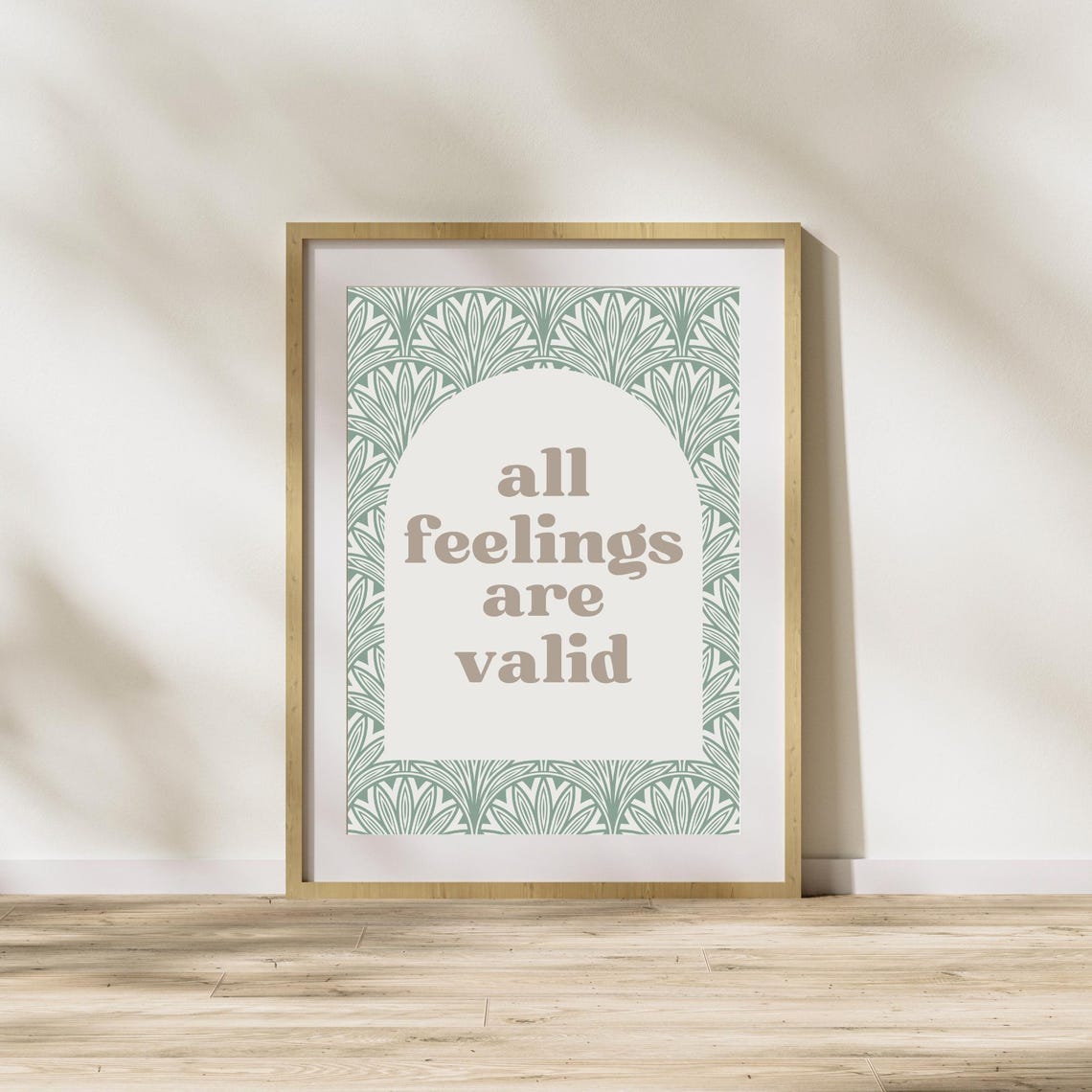 All Feelings Are Valid Mental Health Quote Sage Leaf Pattern Poster - Image 4