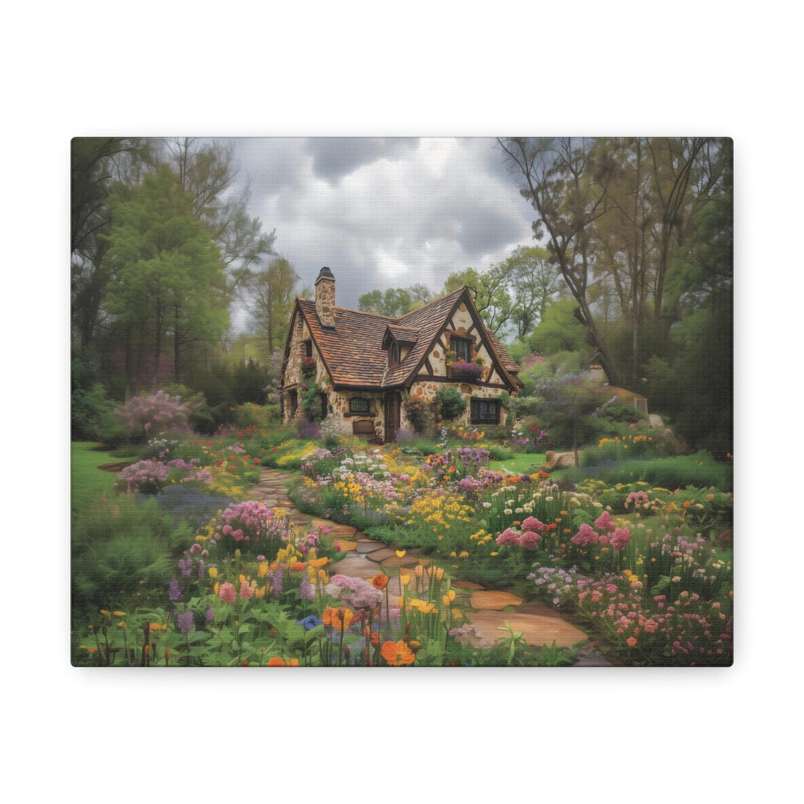Charming Storybook Cottage Flower Garden Blooming Path Print - Image 2