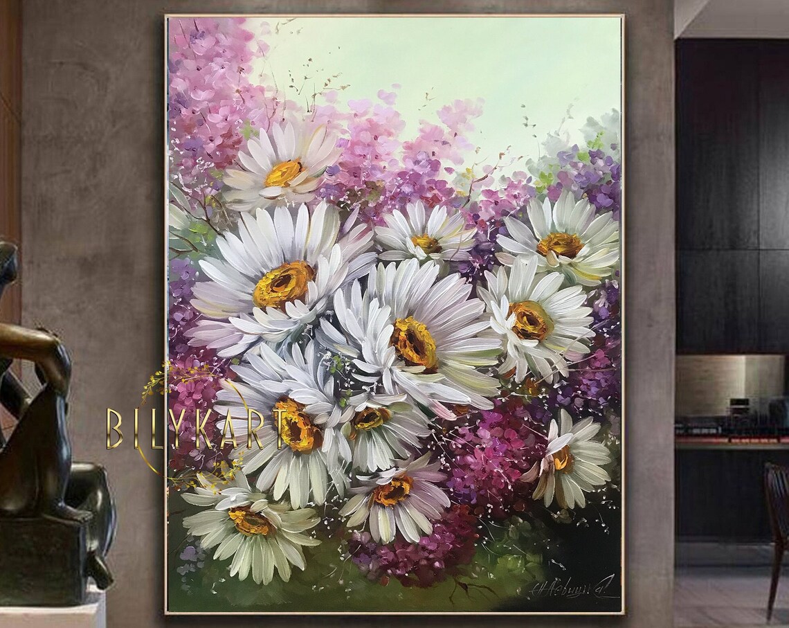 White Daisy Oil Painting, Wildflower Art Print