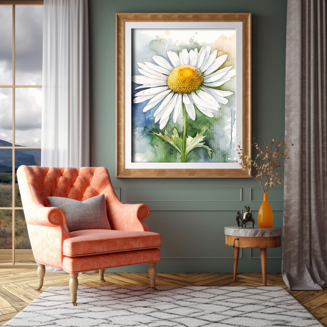 White Daisy Watercolor Flower Yellow Center Botanical Poster - Image 4