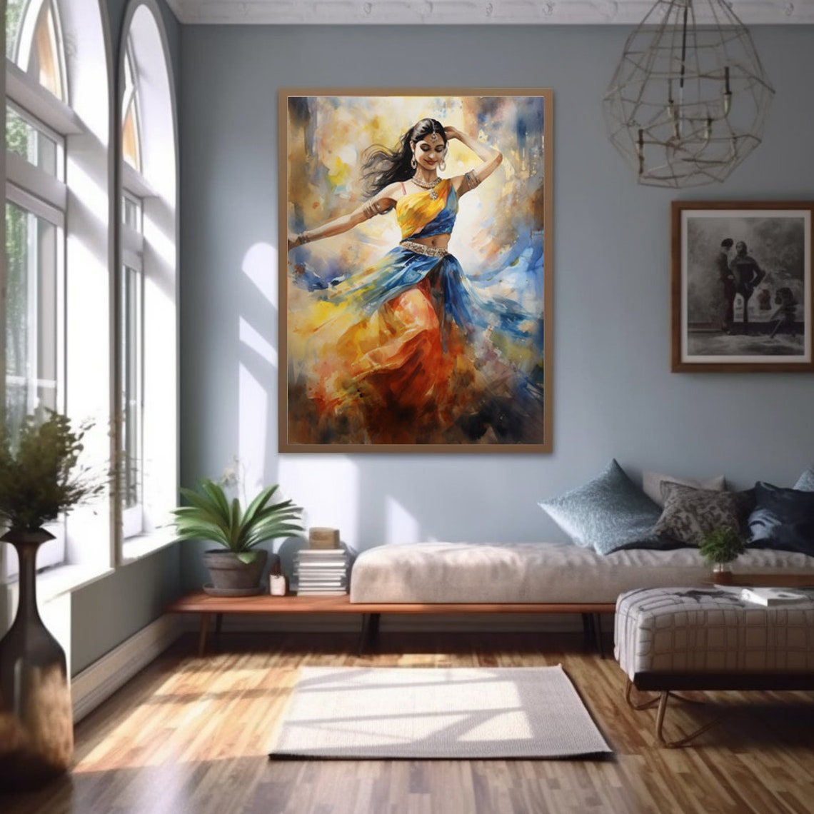 Young Woman Bollywood Dance Watercolor Print Traditional Indian Woman Artwork Hindu Woman Painting Bengali Girl Dance Art Piece - Image 3